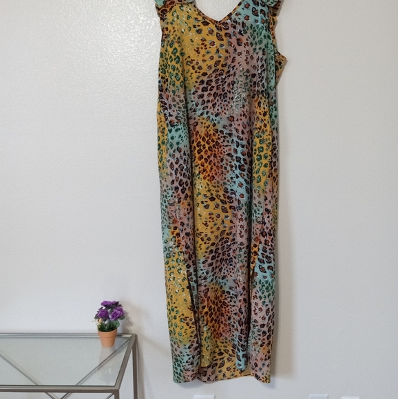 Jodifl colorful long ruffle sleeveless maxi dress size L Multicolor leopard - Picture 5 of 10